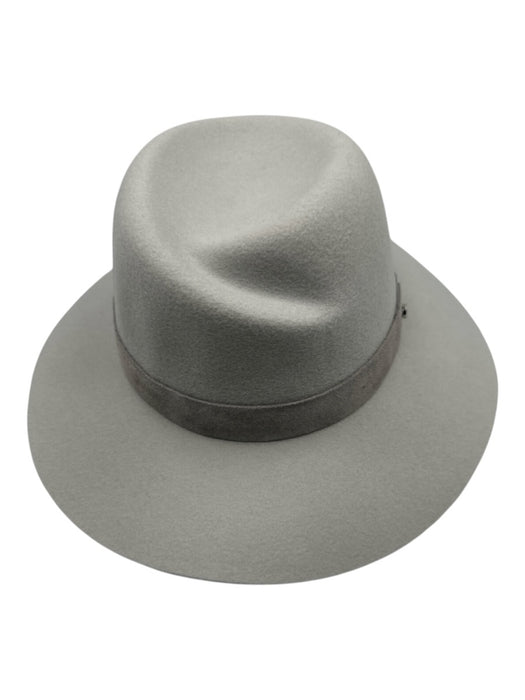 Rag & Bone Slate Gray Wool Calf Suede Wide Brim silver hardware Fedora Hat Slate Gray / Small