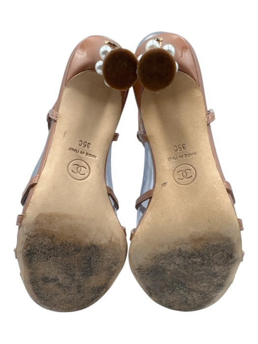 Chanel Shoe Size 35C Blush Beige Leather Upper Patent Caged T Strap Sandals Blush Beige / 35C