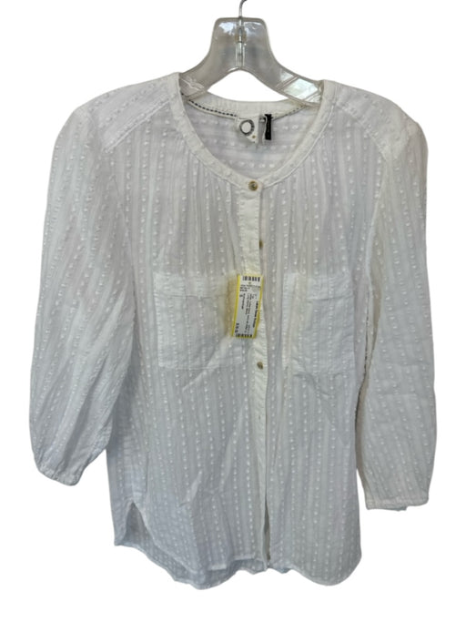 Anthropologie Size S White Cotton Blend swiss dot Button Up Long Sleeve Top White / S