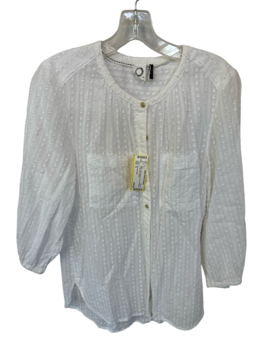 Anthropologie Size S White Cotton Blend swiss dot Button Up Long Sleeve Top White / S