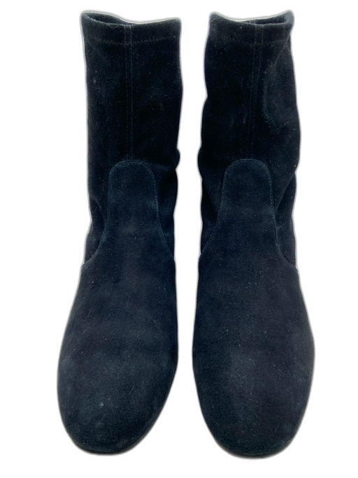 Stuart Weitzman Shoe Size 7.5 Black Suede Block Heel Faux Pearl Accent Boots Black / 7.5