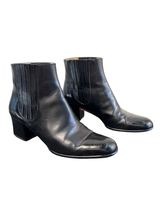 Salvatore Ferragamo Shoe Size 5.5 Black Leather Stretch Panel Almond Toe Booties Black / 5.5