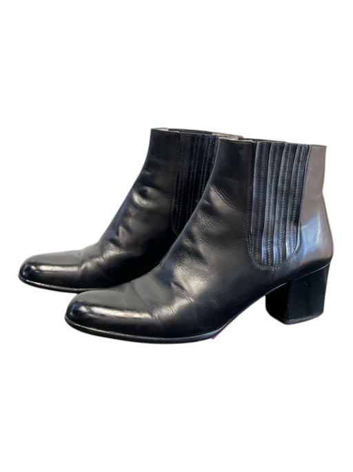 Salvatore Ferragamo Shoe Size 5.5 Black Leather Stretch Panel Almond Toe Booties Black / 5.5