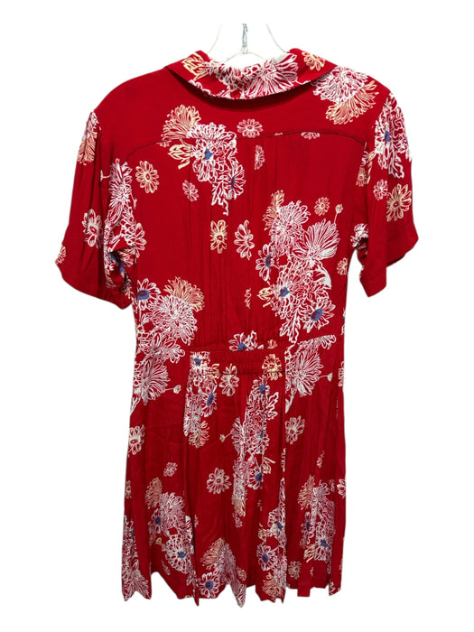 Free People Size XS Red, White & Blue Viscose Short Sleeve Floral Dress Red, White & Blue / XS