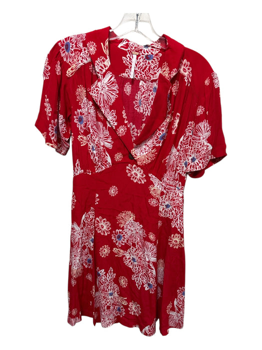 Free People Size XS Red, White & Blue Viscose Short Sleeve Floral Dress Red, White & Blue / XS