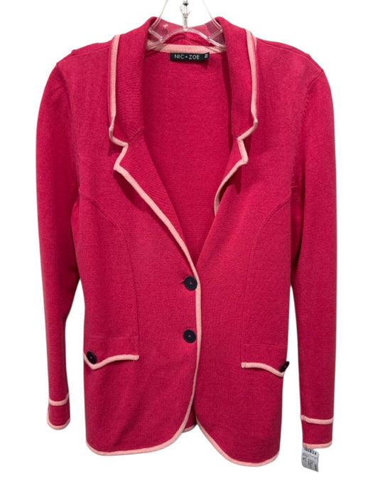 Nic + Zoe Size PM Pink Cotton Blend Buttons Long Sleeve Knit Cardigan Pink / PM