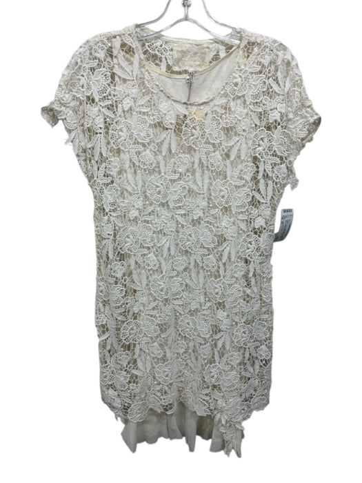 Love Johnny Was Size XS Cream Cotton Blend Eyelet Short Sleeve Dress Cream / XS