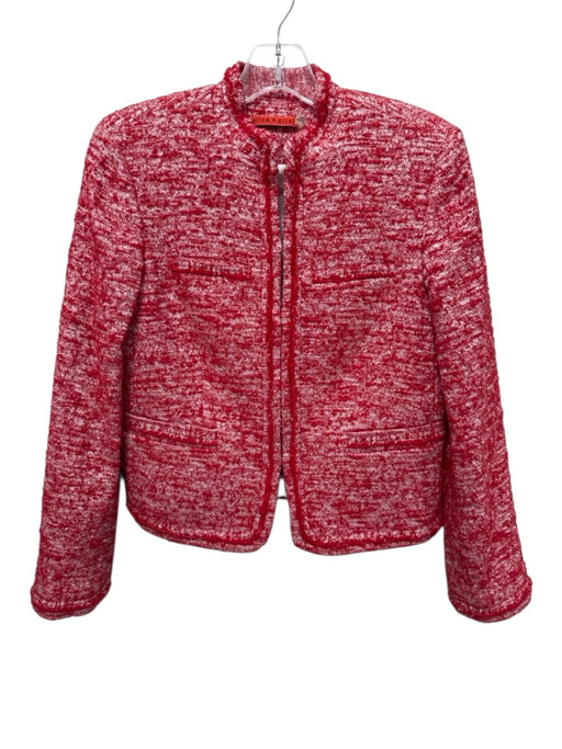 Alice + Olivia Size XS Red & White Cotton Blend Boucle Long Sleeve Jacket Red & White / XS