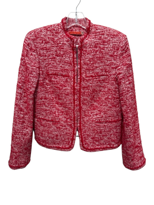 Alice + Olivia Size XS Red & White Cotton Blend Boucle Long Sleeve Jacket Red & White / XS