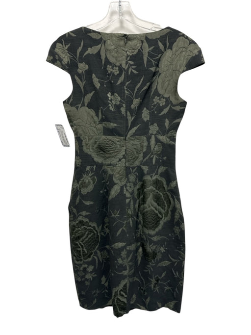 Piazza Sempione Size 40 Green Wool & Acrylic Cap Sleeve Floral Jacquard Dress Green / 40