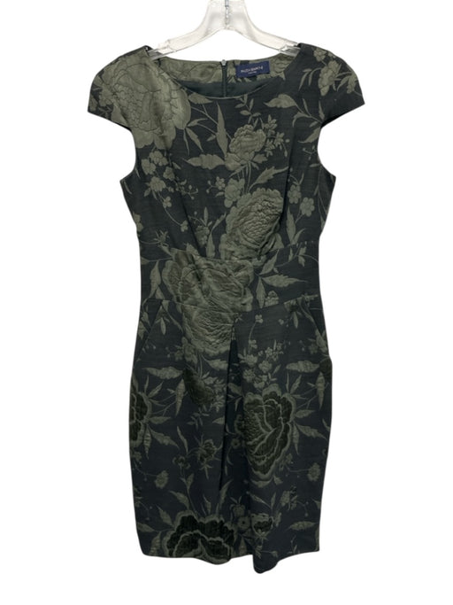 Piazza Sempione Size 40 Green Wool & Acrylic Cap Sleeve Floral Jacquard Dress Green / 40
