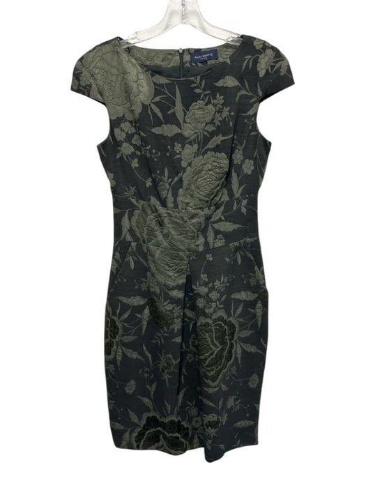 Piazza Sempione Size 40 Green Wool & Acrylic Cap Sleeve Floral Jacquard Dress Green / 40