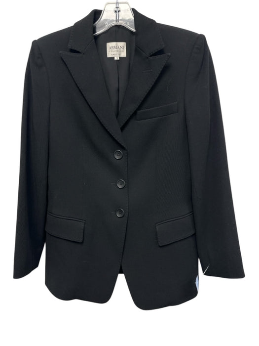 Armani Collezioni Size 2 Black Virgin Wool & Polyamide 3 Button Blazer Jacket Black / 2
