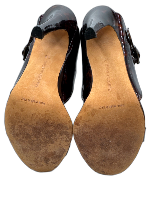 Manolo Blahnik Shoe Size 39 Brown & Black Patent Leather Toe Strap Cut Out Pumps Brown & Black / 39