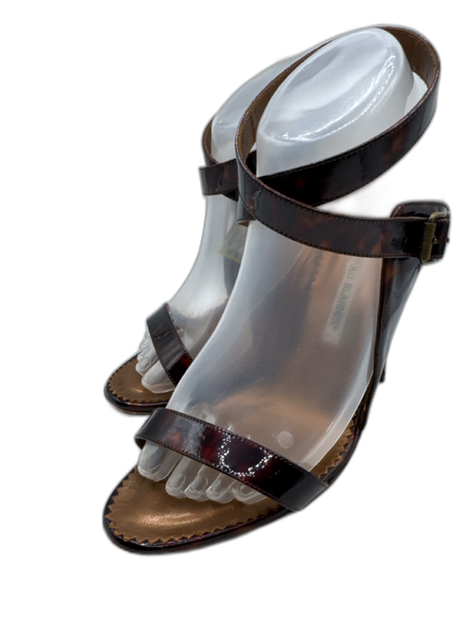 Manolo Blahnik Shoe Size 39 Brown & Black Patent Leather Toe Strap Cut Out Pumps Brown & Black / 39