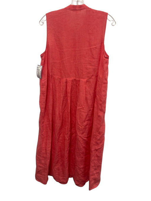 Eileen Fisher Size M Coral Red Organic Cotton Gingham Button Down Midi Dress Coral Red / M