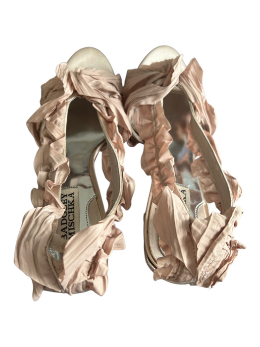Badgley Mischka Shoe Size 7.5 Beige Pink leather sole Ruffle Open Toe Sandals Beige Pink / 7.5