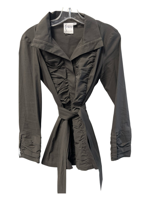 Finley Size XS Dark Brown Cotton Blend Long Sleeve Collared Button Down Long Top Dark Brown / XS