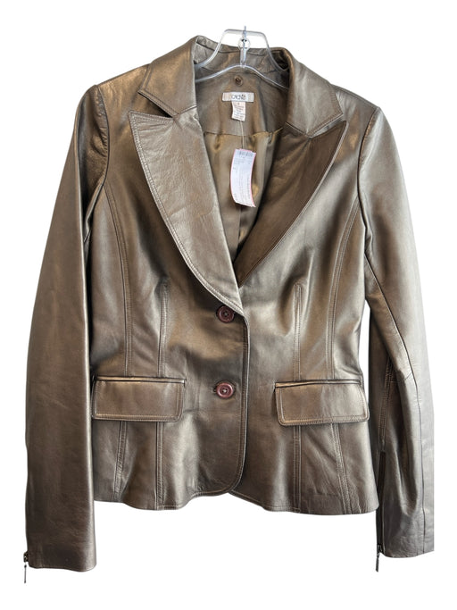 Cache Size 2 Metallic Gray Leather Button Down Long Sleeve Lapel Blazer Jacket Metallic Gray / 2