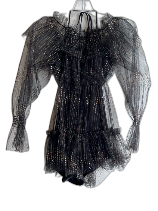 Alice McCall Size 2 Black Nylon Round Neck Long Sleeve Sheer Overlay Romper Black / 2