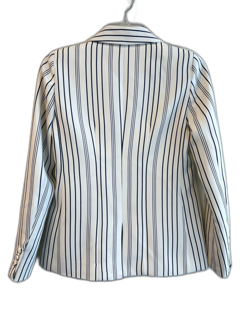 Frame Size 0 Cream & Navy Polyester Blend Lapel Single Button Pin Stripe Jacket Cream & Navy / 0