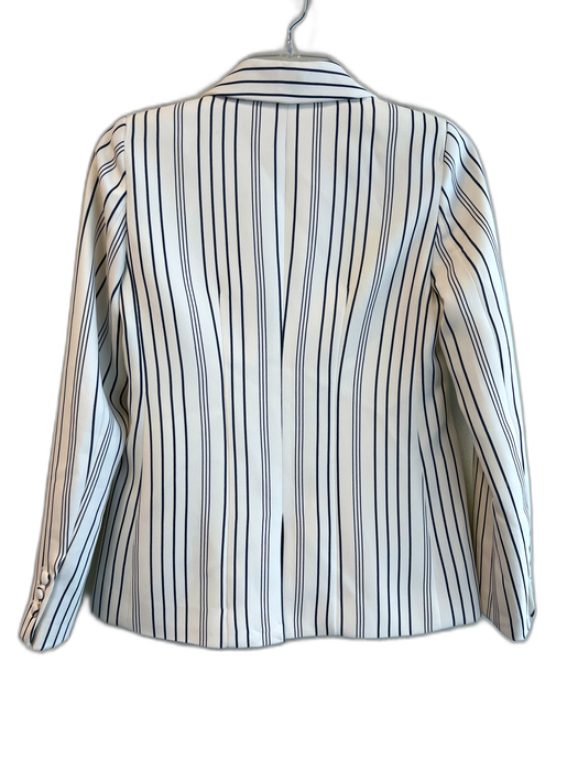 Frame Size 0 Cream & Navy Polyester Blend Lapel Single Button Pin Stripe Jacket Cream & Navy / 0