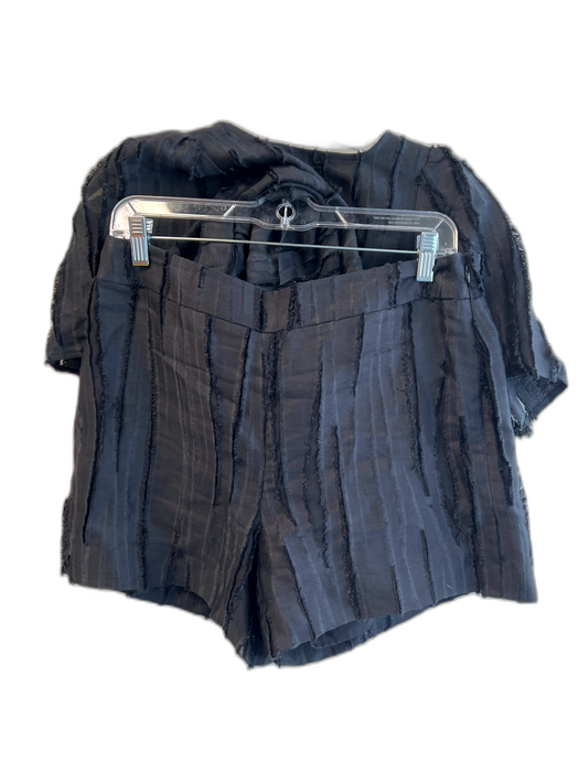 Marie Oliver Size S Black Silk & Linen Cropped T Shirt Raw Detail Short Set Black / S