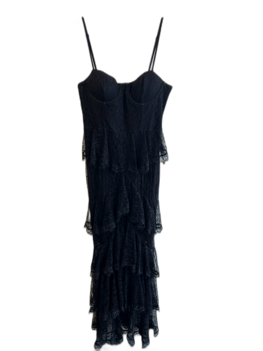 Majorelle Size M Black Nylon Cupped Spaghetti Strap Lace Overlay Dress Black / M
