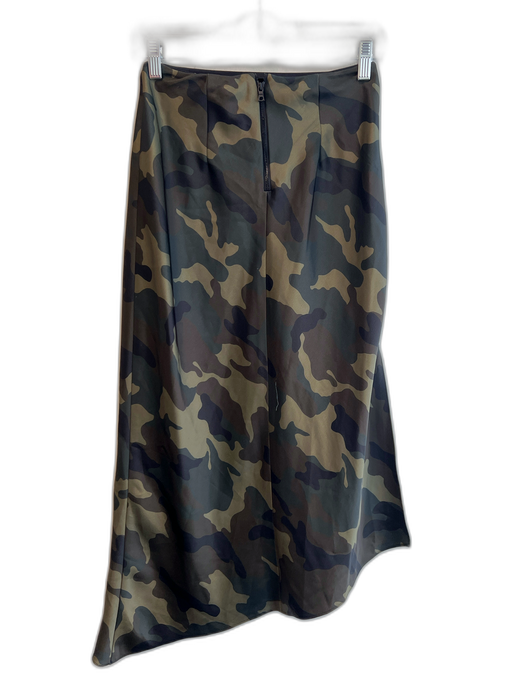 Alice + Olivia Size 0 Green Polyester Camo Back Zip Side Slit Midi Skirt Green / 0