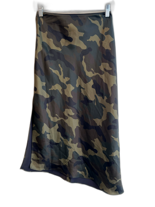 Alice + Olivia Size 0 Green Polyester Camo Back Zip Side Slit Midi Skirt Green / 0
