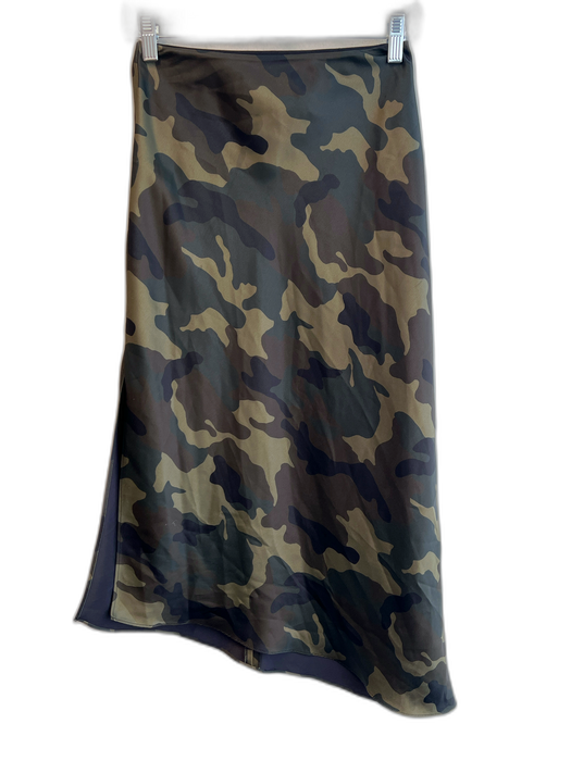 Alice + Olivia Size 0 Green Polyester Camo Back Zip Side Slit Midi Skirt Green / 0