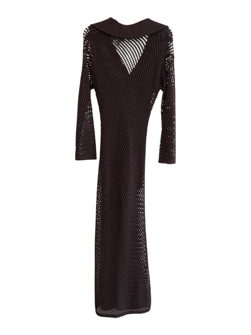 A.L.C. Size XS Brown Cotton V Neck Half Lined Open Knit Long Sleeve Dress Brown / XS