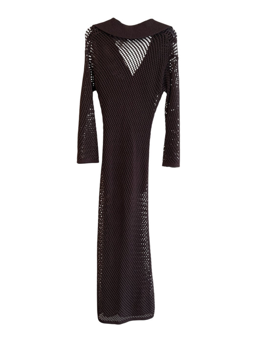 A.L.C. Size XS Brown Cotton V Neck Half Lined Open Knit Long Sleeve Dress Brown / XS