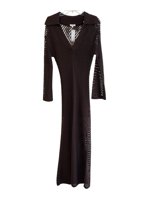A.L.C. Size XS Brown Cotton V Neck Half Lined Open Knit Long Sleeve Dress Brown / XS