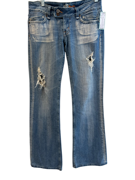 Miss Me Size 28 Mid Light Wash Cotton Low Rise 5 Pocket distressed Flare Jeans Mid Light Wash / 28