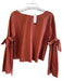 Free People Size Medium Rust Cotton Long Sleeve Bow Detail Wide Neck Top Rust / Medium