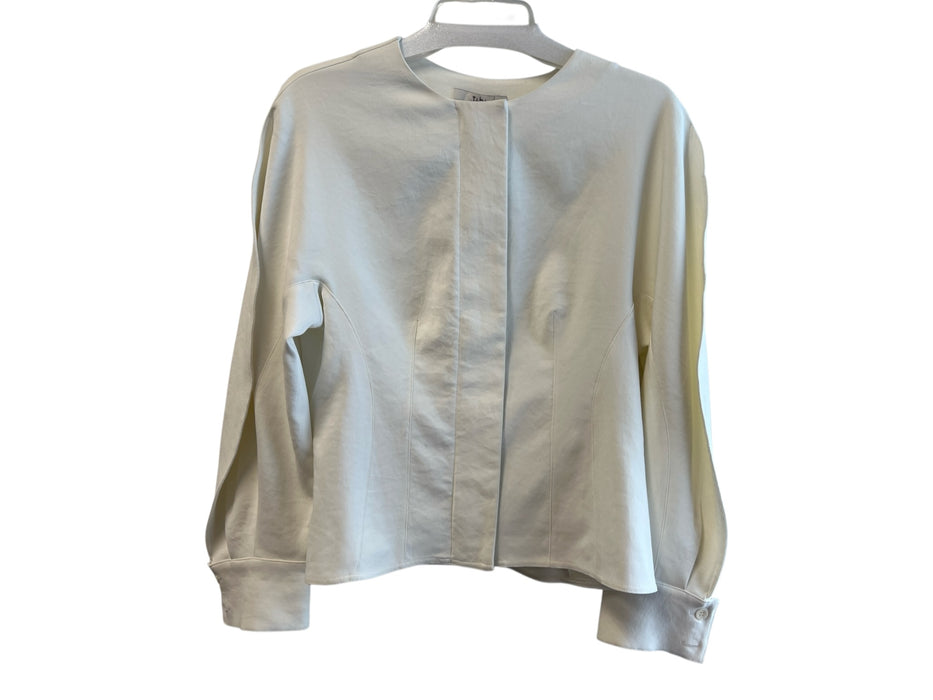Tibi Size 8 White No Fabric Tag Seam Detail Hidden Zip Front Round Neck Jacket White / 8