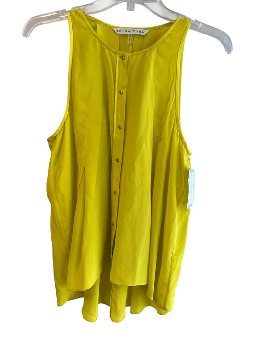 Trina Turk Size M Yellow Silk Sleeveless Front Snap Round Neck Top Yellow / M
