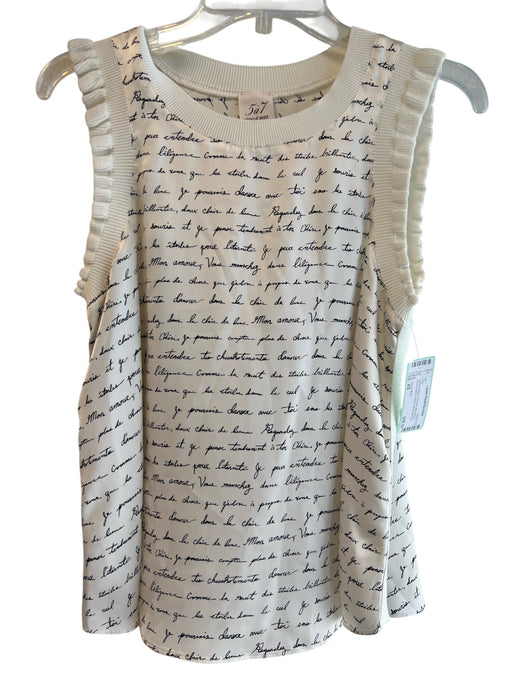 Cinq a Sept Size XS White & Black Viscose Sleeveless Round Neck Words Top White & Black / XS
