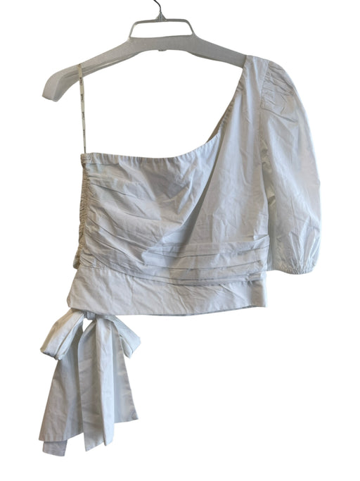 Cleobella Size Large White Cotton One Shoulder Side Zip Half Puff Sleeves Top White / Large