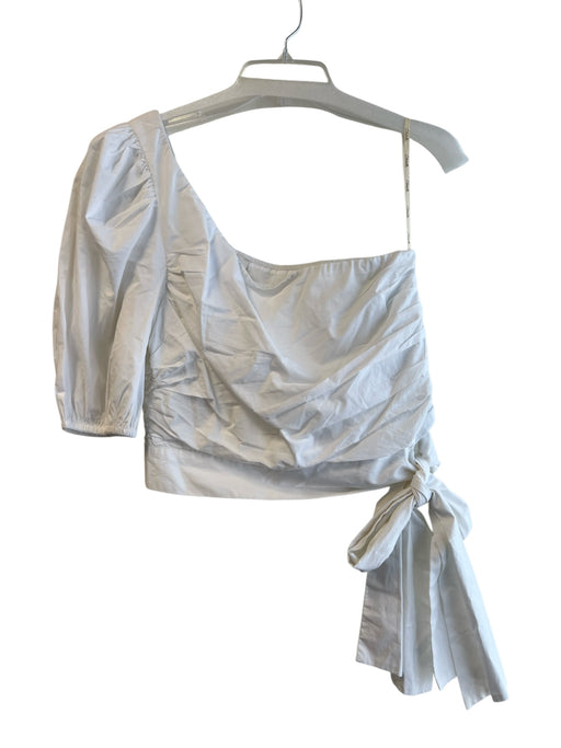 Cleobella Size Large White Cotton One Shoulder Side Zip Half Puff Sleeves Top White / Large