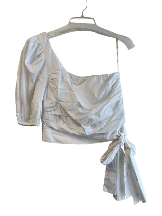 Cleobella Size Large White Cotton One Shoulder Side Zip Half Puff Sleeves Top White / Large