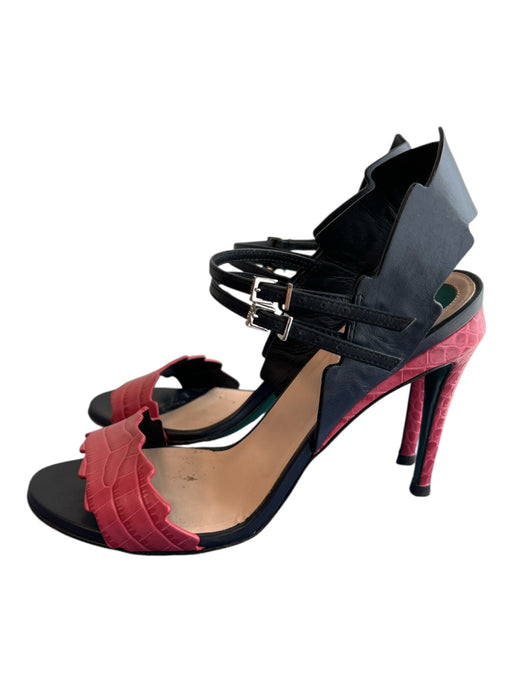 Fendi Shoe Size 7.5 Pink & Black Leather Double Strap Open Toe & Heel Shoes Pink & Black / 7.5