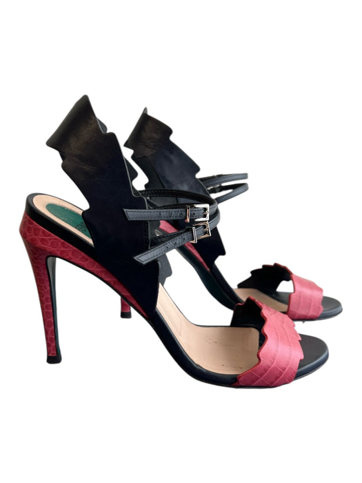Fendi Shoe Size 7.5 Pink & Black Leather Double Strap Open Toe & Heel Shoes Pink & Black / 7.5
