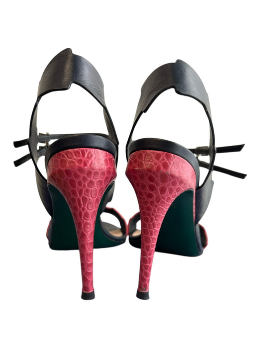 Fendi Shoe Size 7.5 Pink & Black Leather Double Strap Open Toe & Heel Shoes Pink & Black / 7.5