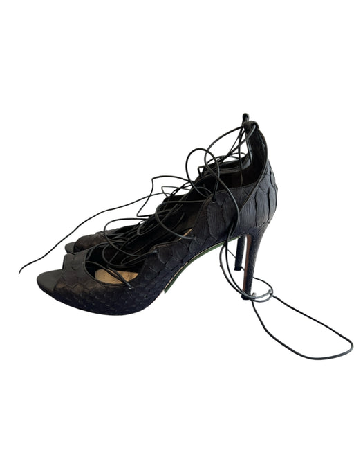 Alexandre Birman Shoe Size 8 Black Python & Leather Lace Up High Heel Shoes Black / 8