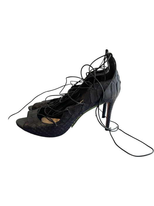 Alexandre Birman Shoe Size 8 Black Python & Leather Lace Up High Heel Shoes Black / 8