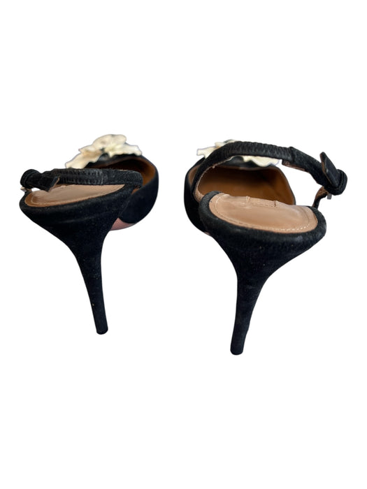 Aquazzura Shoe Size 37 Black & Silver Suede Slingbacks Pointed Toe Shoes Black & Silver / 37