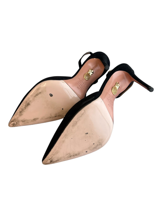 Aquazzura Shoe Size 37 Black & Silver Suede Slingbacks Pointed Toe Shoes Black & Silver / 37