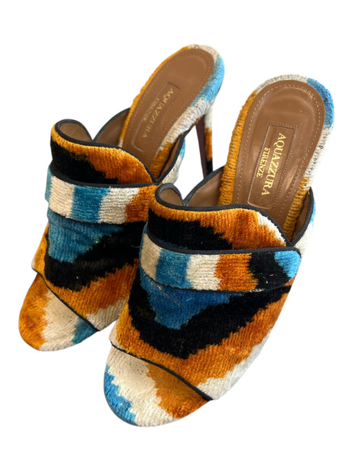 Aquazzura Shoe Size 37 Orange, Black & blue Velvet Ikat Open Toe & Heel Shoes Orange, Black & blue / 37